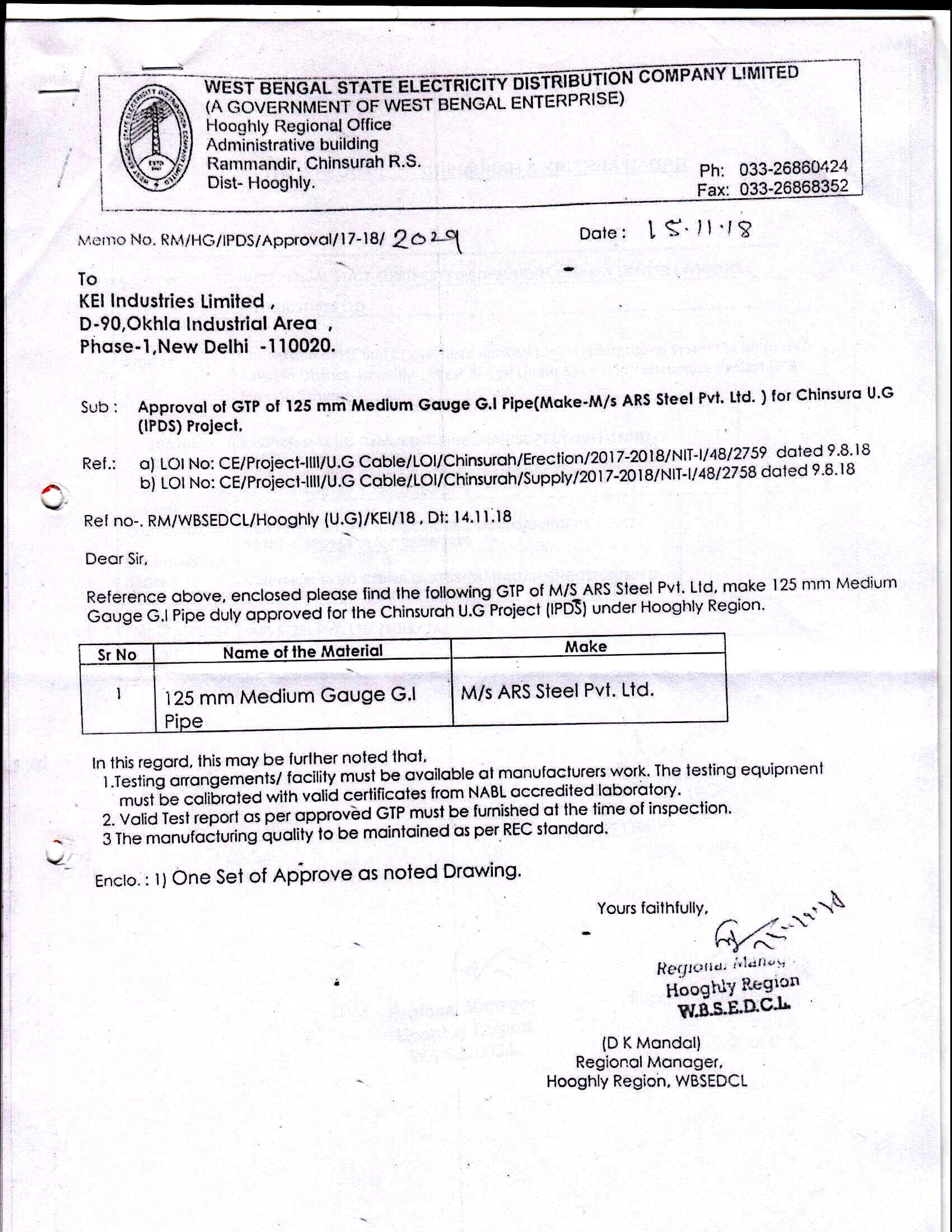 WEST BENGAL STATE ELECTRICITY (KEI INDUSTRIES LIMITED)